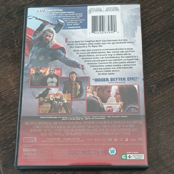 Marvel Thor: The Dark World DVD with Red and Blue Cover - Picture 2 of 2